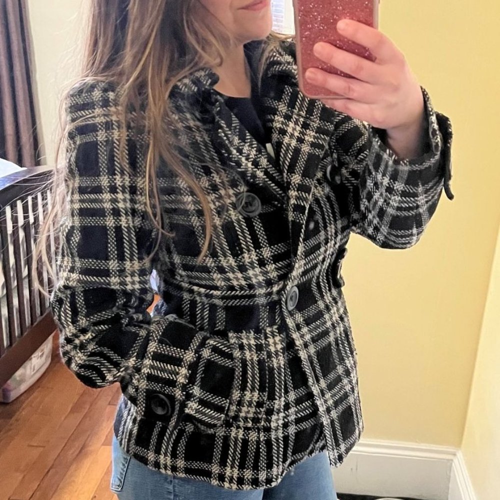 Urban Behavior Wool-Blend Plaid Peacoat – Size Small